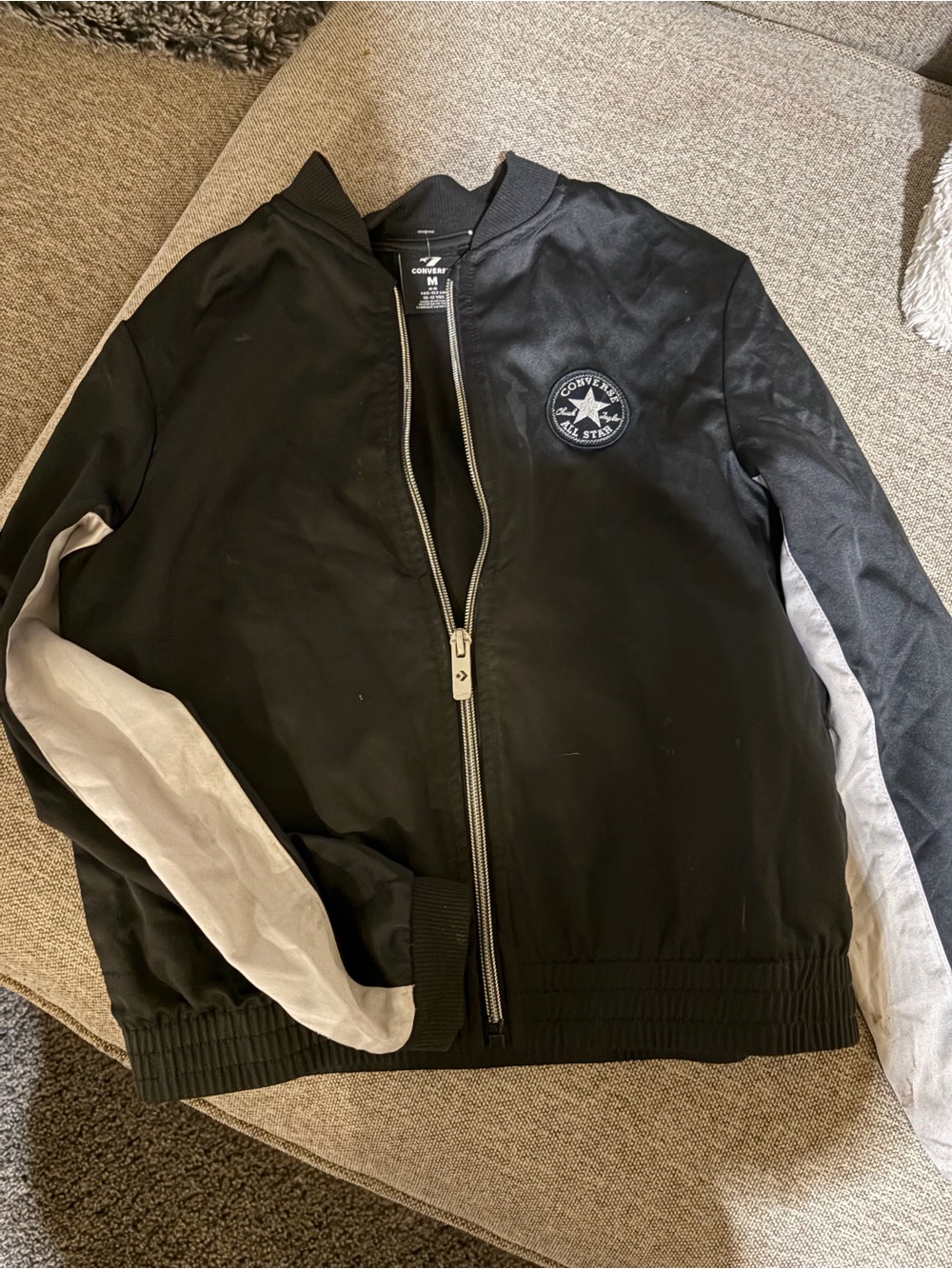 Converse Black Bomber Jacket with White Sleeve Stripes